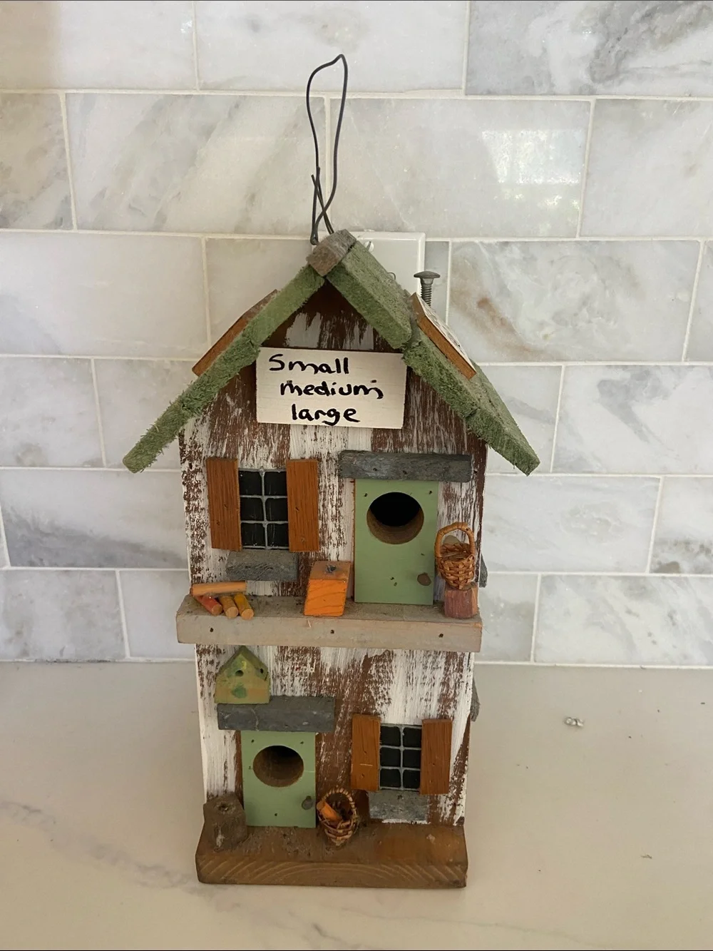 Handcrafted Rustic Green & Brown Birdhouse Decorative Accent